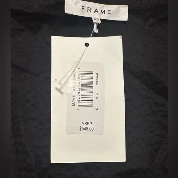 FRAME Denim V neck Smocked Long Sleeve Mini Dress Size Small Black NWT